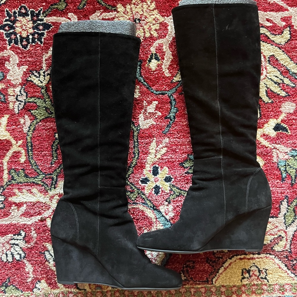 Via Spiga black zip wedge boots